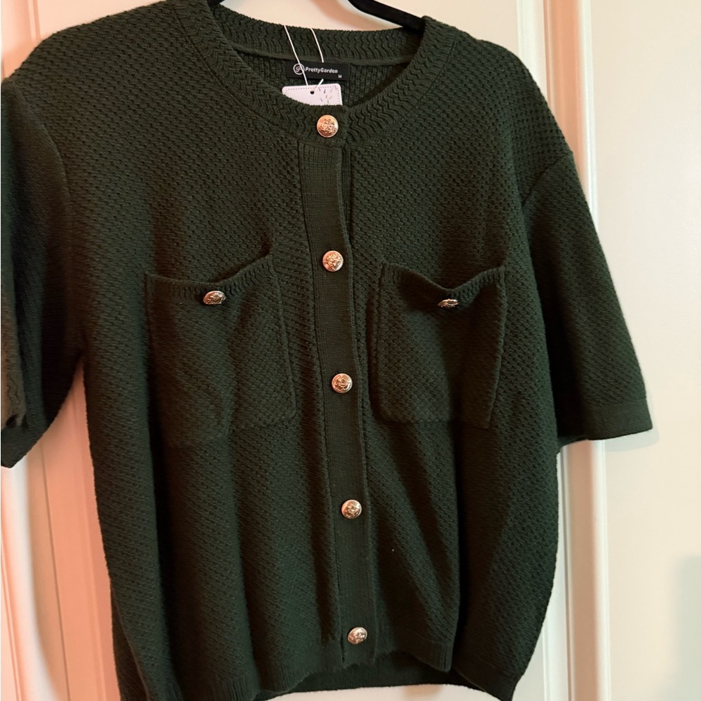 Green Button-Up Knit Cardigan